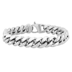 "This stainless steel curb link chain bracelet is a great way to add something new and exciting to your daily look. This stainless steel curb link chain bracelet is a great way to add something new and exciting to your daily look. Length: 8.75 in. Chain type: curb Metal: stainless steel Finish: polished, satin Packaging: velvety pouch Please note, due to the high value of this item, a signature may be required upon delivery. Size: 8.5"". Color: White. Gender: male. Age Group: adult." Metal Cuban Link Bracelet With Curb Chain, Cuban Link Bracelet With Curb Chain In Metal, Modern Metal Cuban Link Chain Bracelet, Metal Cuban Link Bracelet With Solid Construction, Classic Cuban Link Stainless Steel Bracelet, Modern Cuban Link Chain Bracelet, Modern Cuban Link Metal Bracelet, Modern Stainless Steel Cuban Link Jewelry, Modern Silver Cuban Link Chain Bracelet