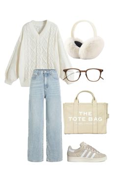 Vneck sweater | straight leg jeans | adidas campus 00s | ear muffs | gentle monester | marc jacobs tote bag | beige outfit idea Beige Campus 00s Outfit, Campus Adidas Outfit, Adidas Campus Outfit, Adidas Campus 00s Outfit, Campus 00s Outfit, Outfit Muslim, Marc Jacobs Tote Bag