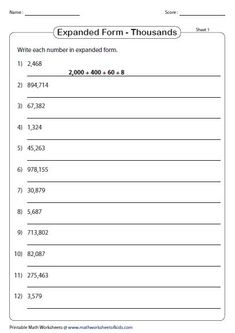 the expanded form - thousands worksheet is shown with numbers and times on it