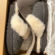 Grey Knit Slipper, Wool On Inside Ugh Slippers Gray, Ugg Cozy Knit Slippers, Purple Slippers, Ugg Dakota Slippers, Ugg Dakota, Faux Fur Slippers, Fuzzy Slippers, Ugg Slippers, Moccasins Slippers