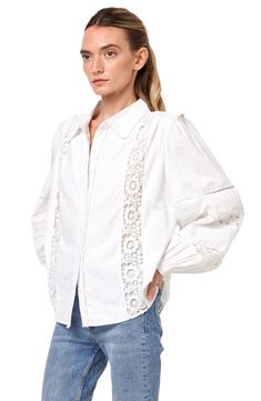 This classic cotton shirt is sweetly updated with lacy accents and charming circle trim. 24 1/2" length Front button closure Spread collar Long sleeves with button cuffs 100% cotton Hand wash, dry flat Imported Asian & Pacific Islander Owned/Founded Lace Trim Shirt, Pacific Islander, Cotton Shirt, Lace Trim, Hand Wash, Nordstrom, Womens Tops, Trim, Collar