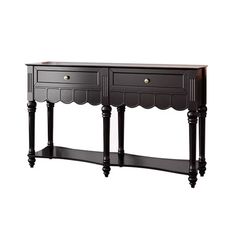 a black console table with two drawers