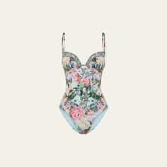 Camilla one-piece swimsuit in Petal Promise Land print brimming with luscious blooms, butterflies, and intricate lines of illustrative flora Sweetheart neckline Adjustable straps Fitted-shaped bust cup Sleek underwire support Moderate seat coverage  Nylon/polyamide/elastane Imported Promise Land, Promised Land, Cute Bathing Suits, Sweetheart Neckline, One Piece Swimsuit, Bathing Suits, Butterflies, Adjustable Straps, Tops Designs