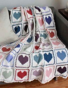 Scrap Hearts Afghan Crochet Pattern - Maggie's Crochet Motifs Granny Square, Afghans Crochet, Crocheted Blanket, Confection Au Crochet, Crochet Afgans, Crochet Blanket Afghan, Striped Blankets, Crochet Simple, Manta Crochet