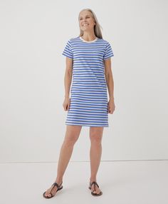 Women’s Clearance Softspun Tee Dress made with Organic Cotton | Pact Striped Tee Dress, Striped T Shirt Dress, Polo Ralph Lauren Women, Denim And Lace, Nautical Fashion, Pull & Bear, Vintage Style Outfits, Tee Dress, Striped Tee