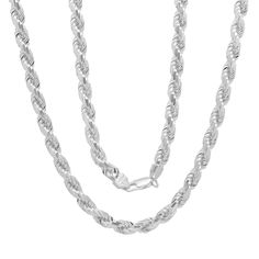 Imported from Italy and .925 Sterling Silver our 1.5 mm Diamond-cut Rope chain looks great on its own or with your favorite pendant. Your choice of length and width for a unisex look Secure lobster claw clasp Solid sterling silver makes this classic design a great investment piece Style # SC176, SC177, SC180, SC181, SC182 SC6365 Silver Link Rope Chain Necklace Gift, White Gold Rope Chain Necklace, Sterling Silver Link Necklace With Rope Chain, Elegant Rope Chain Link Jewelry, White Gold Necklace With Figaro Chain Link, White Gold Round Rope Chain Necklace, Silver Rope Chain Necklace For Formal Occasions, Formal Silver Rope Chain Necklace, Silver Chain Link Jewelry With Rope Chain