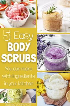 See how to make body scrub at home. These 5 easy body scrub recipes are a real skincare treat for this summer. The homemade sygar scrubs cleanses, exfoliates and nourishes. Homemade Body scrubs to try yourself! Epsom Salt Hand Scrub Diy, Diy Body Exfoliant, How To Make Body Scrubs To Sell, Exfoliating Body Scrub Diy Recipes, Skin Care Recipes Homemade, Body Scrub Recipe Homemade, Homemade Body Scrub Exfoliate, Diy Sugar Scrub Recipe Easy, Body Scrubs Homemade