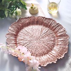 6 Pack | 13Inch Blush/Rose Gold Round Reef Acrylic Plastic Charger Plates, Dinner Charger Plates Rose Gold Charger Plates, Plates Wedding, Gold Charger Plate, Backyard Reception, Gold Chargers, Wedding Backyard, Boho Picnic, Pink Foods, Signature Dishes