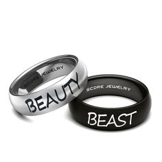 Beauty and Beast Rings, Beauty and Beast wedding Rings, Beauty and Beast Matching Rings, 2 Piece Couple Set Beauty and the Beast Rings, Black Tungsten Rings Christian Wishes, Relationship Rings, Gimp Bracelets, Hunter Rings, Marriage Rings, Lotr Wedding, Beauty And Beast Wedding, Matching Couple Rings, Beauty And Beast