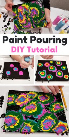 this is an easy art project for kids to do with the paint pouring process