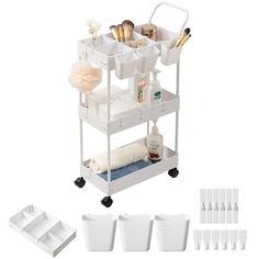 a white cart filled with lots of different items