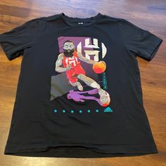 Adidas Youth Size M Basketball James Harden Design Black, Red, Orange, Purple, White, Teal, Gray 100% Cotton New Without Tags Adidas Sports Shirt With Graphic Print, Adidas Graphic Print Crew Neck Shirt, Adidas Crew Neck Shirt With Graphic Print, Basketball T Shirt, James Harden, Black Logo, Black Adidas, Kids Shirts, Black Red