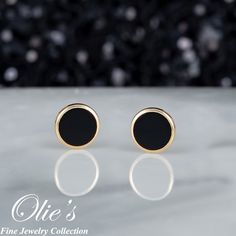 Introducing our elegant Black Circle Earrings crafted with 14K Gold and stunning Black Onyx stones. These beautiful stud earrings feature a border round circle design that adds a touch of sophistication to any outfit. Perfect for women looking for a unique accessory that is both stylish and versatile. With screw back closure for secure and comfortable wear. Elevate your jewelry collection with these must-have earrings! *Product Details* Material: 14K Gold Metal Color: Yellow Gold Earring Size: L Luxury Black Earrings With Polished Finish, Black Polished Earrings For Evening, Black Polished Finish Earrings For Evening, Black Polished Evening Earrings, Luxury Black Round Earrings, Luxury Black Sterling Silver Earrings, Luxury Black Jewelry, Modern Black Jewelry With Polished Finish, Classic Black Earrings For Formal Occasions