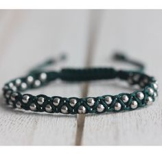 3 mm Rhodium Plated 925 Sterling Silver BeadsAdjustable Length (14 cm to 23 cm)Cord Color: Dark Green Silver Beaded Bracelets, Silver Bracelet For Women, Jewelry Minimal, Minimal Bracelet, Sparkle Bracelet, Sterling Silver Bead Bracelet, Silver Bracelets For Women, Kids Bracelets, Silver Bead Bracelet