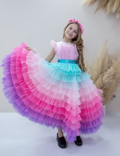 Rainbow Party Dress, Birthday Girl Dress, Maxi Dress, Unicorn Dress, Pageant Puffy Dress, Multilayered Dress, Baby Dress, Photoshoot, Toddler Dress, Graduation Gown, Multicolored Dress, Prom Ball Gown, Festival Costume Gorgeous multicolored girl dress have very original fashionable design and made of high-quality tulle will be perfect for any celebration....birthday, wedding, parties, Christmas, photography, Valentine's Day, dance, evening, flower girl  dress, ball gown, festivals wear, dance, d Rainbow Wedding Dress, Fairy Princess Costume, Frocks For Kids, Kids Party Wear, Multicolored Dress, Festival Costume, Corset Sewing Pattern, Dress Photoshoot, Graduation Gown