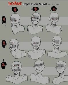 an animation character's face and head with different expressions for each person to see