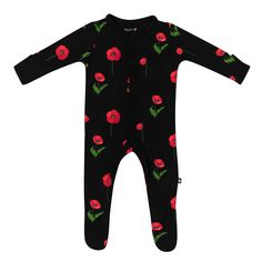 Kyte Baby Snap Footies Footie in Midnight Poppies Casual Cotton Footie For Bedtime, Casual Cotton Footie For Sleep, Spring Cotton Footie For Loungewear, Playful Fitted Footie For Bedtime, Playful Cotton Footie For Loungewear, Soft Fitted Onesie For Playtime, Fitted Cotton Footie For Playtime, Spring Season Cotton Sleep Footie, Fitted Cotton Footie For Loungewear