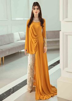 Imrozia | LAAM | Pakistan's Largest Fashion Discovery Platform Boot Cut Pants Outfit, Kanwal Malik, Draped Shirt, Boot Cut Pants, Ethnic Gown, Embellished Shirt, Perfect Summer Outfit, Pure Chiffon