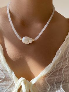 - One of a kind, handmade - Natural rainbow moonstones - Natural white freshwater baroque pearl - Chain length: 16" + 1" extension chain, adjustable up to 17" Adjustable Baroque Pearl Pendant Necklace, White Baroque Pearl Necklaces As Gift, White Baroque Pearl Necklaces For Gifts, White Baroque Pearl Delicate Jewelry, White Delicate Baroque Pearl Jewelry, Delicate White Baroque Pearl Jewelry, White Baroque Pearl Necklace For Gift, Adjustable Single Strand Baroque Pearl Necklace, Adjustable Baroque Pearl Necklace In Pearl White