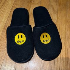 Black Drew House Slippers, Unisex Size S/M, Never Worn Comfortable Yellow Slip-on Slippers, Comfortable Yellow Flat Slippers, Yellow Non-slip Slippers With Round Toe, Yellow Non-slip Round Toe Slippers, Comfortable Yellow Round Toe Slippers, Comfortable Yellow Non-slip Slippers, Yellow Slip-on Casual Slippers, Comfortable Non-slip Yellow Slippers, Yellow Casual Slip-on Slippers