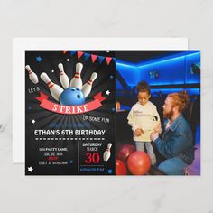 Bowling Birthday Invitations, Kids Bowling, Fun Bowling, Photo Birthday Invitations, Photo Invitations