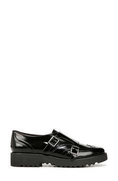 Classic details lend a refined appearance to this double monk-strap shoe that's the perfect go-to for elevating in-office or off-duty looks. 1 1/4" heel; 3/4" platform Synthetic upper, lining and sole Imported Black Monk Strap Shoes With Buckle And Flat Heel, Black Flat Heel Monk Strap Shoes For Office, Black Monk Strap Shoes With Flat Heel For Office, Business Monk Strap Shoes With Flat Heel, Monk Strap Shoes With Buckle Closure For Business, Office Monk Strap Shoes With Buckle Closure, Patent Leather Monk Strap Shoes With Round Toe, Patent Leather Monk Strap Shoes With Buckle, Patent Leather Monk Strap Shoes With Buckle Closure