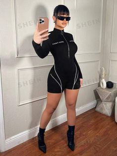 Trendy Bodycon Jumpsuits For Club, Sporty Jumpsuit Outfit, Jumpsuit Outfit, Cotton Jumpsuit, Casual Street Style, Sports Equipment, High Collar, Street Style Women, Fashion Online Shop