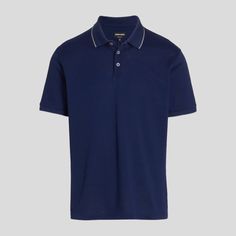 Product Description: This Soft Jersey Polo Shirt Features A Striped Ribbed Polo Collar. * Ribbed Polo Collar * Short Sleeves * Front Button Closure * 100% Cotton * Hand Wash * Made In Italy * Color: Navy/Grey * Size: 58 About The Brand Since Launching His Self-Named Fashion Empire In 1975, The Milanese Designer Has Both Revolutionized Men's Fashion And The Fashion Industry Writ Large. His Now Iconic Silhouettes Forged New Directions In Menswear. To This Day, The Armani Name Is Synonymous With An Elegant Blue Polo Shirt For Workwear, Elegant Blue Polo Shirt For Work, Blue Polo Collar Top For Formal Occasions, Blue Formal Polo Collar Top, Formal Blue Polo Collar Top, Classic Blue Polo Shirt For Formal Occasions, Elegant Blue Polo Collar Top, Mens Polo Shirt Outfit, Polo Outfit Men