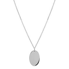 Hali Oval Disc Pendant in 14K White Gold (18 in) | Shane Co. Modern Silver Necklace With Oval Pendant, Modern Oval Necklace With Polished Finish, White Gold Oval Cable Chain Jewelry, White Gold Oval Jewelry With Cable Chain, Oval White Gold Jewelry With Cable Chain, Modern Oval White Gold Necklace, White Gold Sterling Silver Necklace With Oval Pendant, Modern White Gold Necklace With Shiny Finish, Classic Sterling Silver Necklace With Shiny Finish