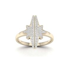 She's the star when she wears this dynamic diamond ring. Crafted in 10K yellow gold, this dainty design features a elongated split star, prong set with shimmering round diamonds, atop a plain polished shank. A unique style that is certain to draw attention, this ring is perfect for party or your evening out. Radiant with diamonds totaling 1/4 ct. t.w. and finished to a buffed luster, this diamond ring stands out with its size and shimmer. Designed to delight, this diamond ring she would love wea Fashion Ring, Gold Star, Perfect Gift For Her, Beautiful Gift Boxes, Gold Stars, Yellow Gold Rings, Star Fashion, The Star, Rose Gold Ring