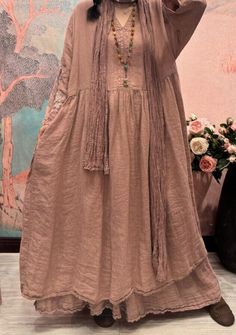 "【Fabric】 Linen 【Color】 Orange, Linen color, Pink, Light Purple 【Size】 Shoulder width is not limited Shoulder + sleeve length 58cm/ 22\" Bust 128cm / 50\" Length 120cm / 46\" Note: the effect of each monitor is different, there will inevitably be color difference, please pay attention to the buyer. Washing & Care instructions: -Hand wash or gently machine washable do not tumble dry -Gentle wash cycle (40oC) -If you feel like ironing (although should not be necessary) , do it with steam or while Long Spring Dress In Solid Color, Spring Long Solid Color Dresses, Long Solid Color Spring Dresses, Long Solid Color Dress For Spring, Purple Solid Color Midi Dress For Summer, Summer Purple Solid Midi Dress, Summer Purple Solid Color Midi Dress, Pink Knee-length Solid Color Dress, Pink A-line Dress With Solid Color