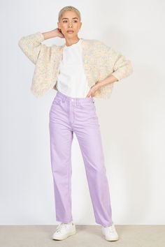 Shop For Purple Wide Leg Jeans At Glassworks London. Free Uk Shipping For Orders Over £75. Buy Now Pay Later With Klarna. | Fit: True To Size | Care: Gentle Wash Cold And Dry In Shade | Lining: None | Stretch: None | Thickness: Thin | Sheerness: None | Materials: 100% Cotton | Measurements: 1. Waist: 36cm, 2. Front Rise: 30.5cm, 3. Length: 100cm Lilac Jeans Outfit, Lavender Jeans Outfit, Purple Wide Leg Jeans, Purple Jeans Outfit, Lilac Outfits, Purple Wide Leg, Lavender Jeans, Purple Jeans, London Free