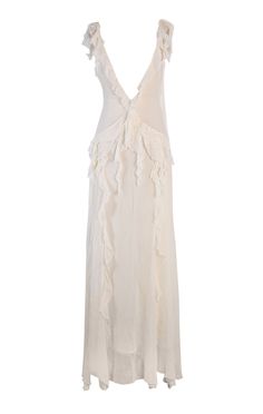 Elevate your look with this dreamy, sultry maxi dress that oozes feminine charm. Crafted from an airy chiffon fabric, this statement piece features delicate frills, layers, and ruffles that cascade beautifully for a truly romantic look. The open back and draped silhouette add an alluring touch that reveals the natural curves of a woman's body, while the maxi length creates a flowing, ethereal vibe. Whether you're strolling through a garden or dancing the night away, this maxi dress will have you Boujee Dresses, Extra Dresses, Ideal Wardrobe, Wedding Reception Dress, Gorgeous Clothes, Dreamy Dress, Romantic Look, Reception Dress, Natural Curves