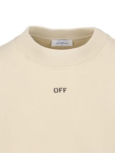 Off-White logo crewneck sweatshirt in beige cotton with ribbed knit, black logo print on the front, straight hem. Composition: 100% Cotton Classic Logo Sweatshirt Crew Neck, Classic Logo Crew Neck Sweatshirt, Classic Crew Neck Logo Sweatshirt, Beige Crew Sweatshirt With Ribbed Cuffs, Beige Crew Neck Sweater For Streetwear, White Logo Sweater For Fall, Classic Letter Print Sweater For Streetwear, Classic Cotton Sweatshirt With Logo, Cotton Crew Neck Sweater With Logo