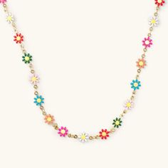 This necklace features 16 inches of stunning acrylic flowers that are accented by a 2 inch extender for the perfect fit. Made with high-quality stainless steel and plated with 14k gold, this necklace is a must-have for any fashion-forward individual. Cheap Colorful Beaded Flower Necklace As Gift, Cheap Round Beads Flower Necklace For Gifts, Cheap Multicolor Flower Necklaces, Cheap Multicolor Flower Necklace, Cheap Multicolor Flower Pendant Necklace, Daisy Choker, Multicolor Necklace, Fancy Outfit, Vintage Red Dress