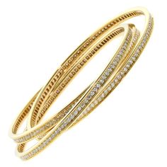 Cartier Trinity Full Diamond Gold Bangle 0001280 Cartier Diamond Bracelet, Trinity Bracelet, White Gold Diamond Bracelet, Yellow Gold Bangle, Gold Armband, Bangle Bracelet Set, Diamond Bangles Bracelet, Bracelets Gold Diamond, Gold Bangle Bracelet