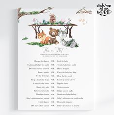 a baby shower game with animals and trees