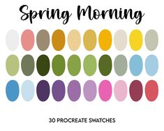 an image of the words spring morning with colorful circles in black, white and red