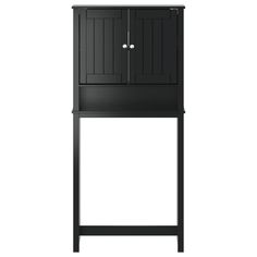 a tall black cabinet with doors and drawers