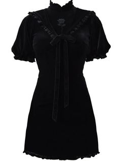 Frilled Rose Sailor Collar Tight Dress – Belchic Ruffled Fitted Bodycon Dress With Short Sleeves, Vamp Goth, Deer Doll, Mode Kawaii, Gothic Romance, Velvet Mini Dress, Mini Velvet Dress, Alternative Outfits, Goth Outfits