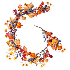 the letter c decorated with autumn leaves and berries