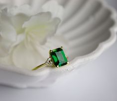 14K Gold Emerald Ring Green Promise Ring Emerald Cut - Etsy Green Promise Ring, Promise Ring Emerald, Emerald Birthstone Ring, Gold Emerald Ring, Emerald Cut Engagement Ring, Ring Emerald Cut, Emerald Birthstone, Emerald Ring Gold, Emerald Gem