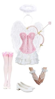 a woman's outfit with angel wings and white shoes