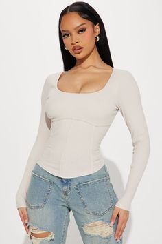 Available In Ivory. Corset Top Square Neck Long Sleeve Seaming Ribbed Stretch 95% cotton 5% Spandex Imported | On DND Ribbed Corset Top in Ivory size XL by Fashion Nova Square Neck Long Sleeve, Wishlist 2024, Womens Camisoles, Tops Fashion, Tank Top Camisole, Knit Tops, Christmas Wishlist, Corset Top, Fashion Tops