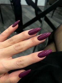 Dark Nail Acrylic, Dark Purple Manicure Ideas, Rich Purple Nails, Deep Purple Nail Art, Purple Black Nails Designs, Fall French Tips Almond, Dark Tone Nails, Dark Plum Nails Designs, Dark Red Sparkly Nails