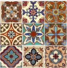 an assortment of different colored and patterned tiles