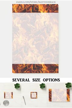 several different images of fire and flames with the text, seven size options to choose from