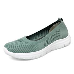 Women loafer with lightweight and breathable knit upper,will keep your feet comfortable all day. Size: 7.  Color: Green. Comfortable Flat Heel Slip-on Sneakers For Sports, Spring Breathable Slip-ons With Flat Heel, Comfortable Mesh Slip-on Walking Shoes, Breathable Flat Heel Walking Shoes For Spring, Breathable Walking Shoes For Summer, Slip-on Sneakers With Round Toe For Light Exercise, Breathable Flat Heel Walking Shoes, Slip-on Sneakers For Light Exercise With Rubber Sole, Casual Lightweight Slip-on Sneakers With Slip-resistant