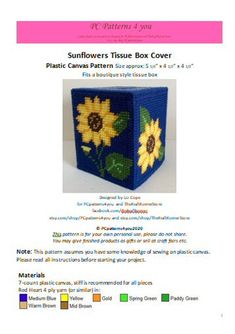 the pattern for this sunflower tissue box cover is shown