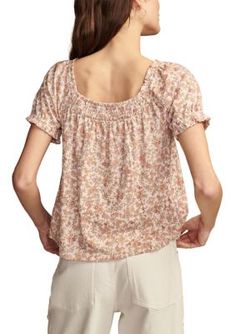 Pretty puff sleeves add an extra dose of femininity to this floral top from Lucky Brand. | Lucky Brand Women's Short Sleeve Square Neck Ditsy Knit Top, Large Casual Floral Print Tops With Puff Sleeves, Feminine Puff Sleeve Tops With Floral Print, Trendy Floral Print Puff Sleeve Tops, Casual Spring Floral Print Puff Sleeve Top, Casual Floral Print Puff Sleeve Top For Summer, Casual Puff Sleeve Top With Floral Print For Summer, Floral Print Relaxed Fit Puff Sleeve Tops, Floral Print Puff Sleeve Tops With Relaxed Fit, Floral Top